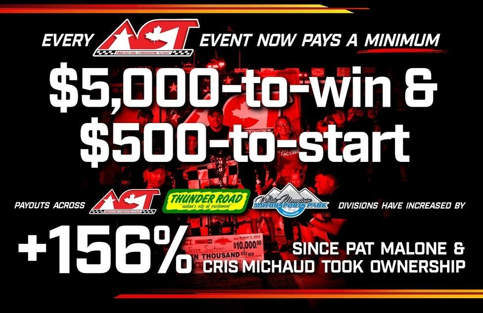 @acttour increases base purse, adds to 156% increase across ACT, @thunderroadvt and @whitemountainmotorsportspark payouts since 2017.

Read more at acttour.com