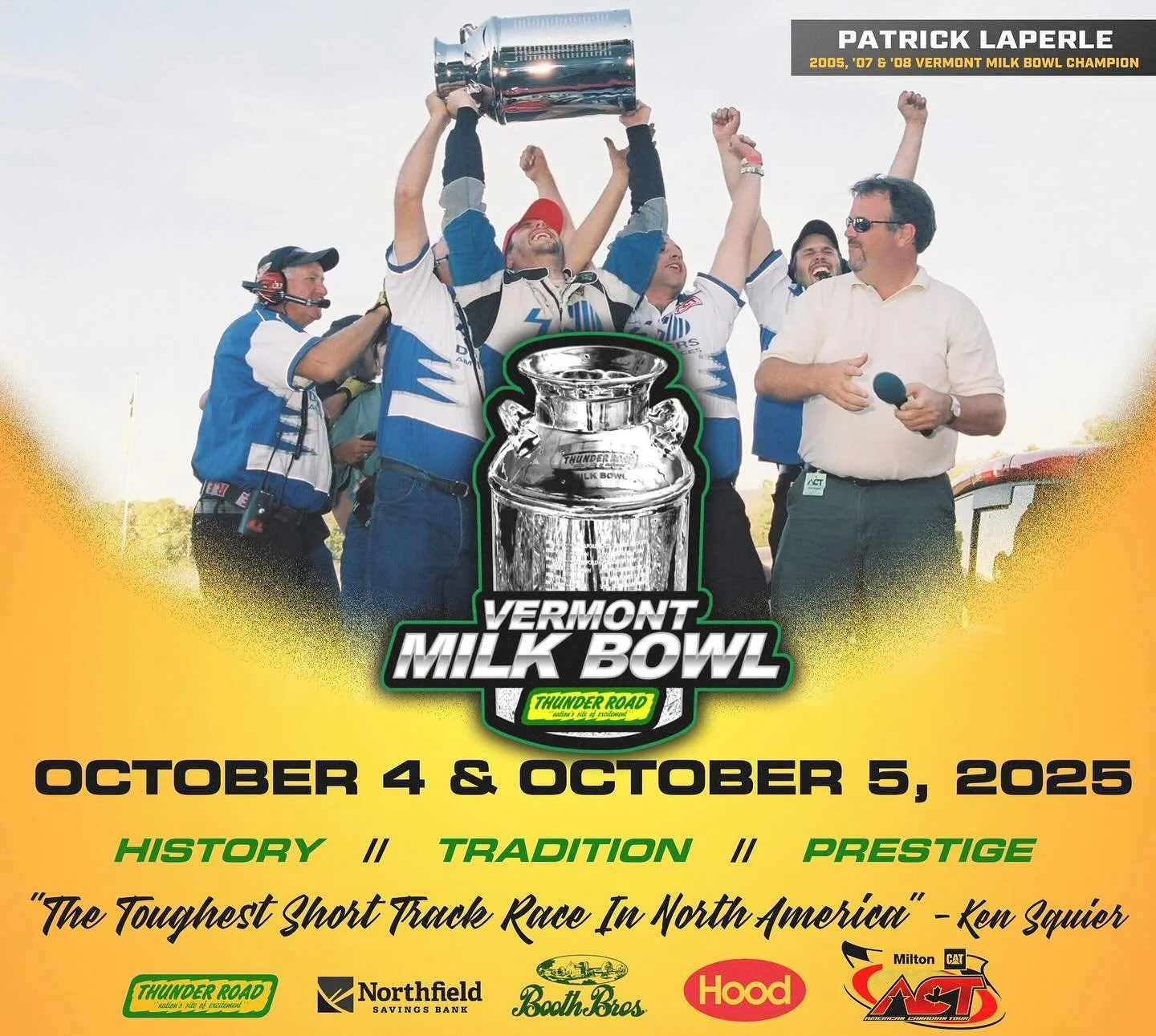 Le Grande Laperle Returns To The Grandest Of Them All, the 63rd Vermont Milk Bowl, October 4-5th At @thunderroadvt 

📣 63rd Vermont Milk Bowl Weekend Event Schedule can be found here: https://www.acttour.com/schedule

💻 Teams can register for the 6