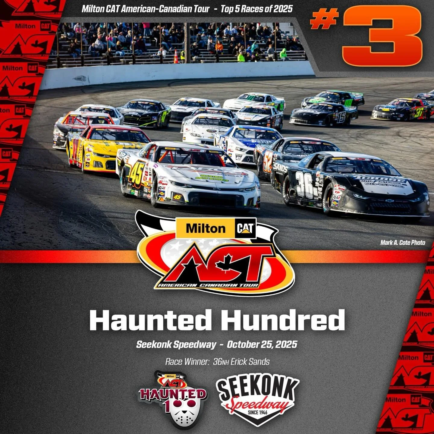 Top 5 @milton_cat American-Canadian Tour Races of 2025

No. 3

Haunted Hundred &ndash; @seekonkspeedway &ndash; October 25, 2025

31 cars on a 1/3-mile track for 100 laps&hellip;0 caution flags

Quick Stats:
▪️37 cars attended

▪️31 cars started the 