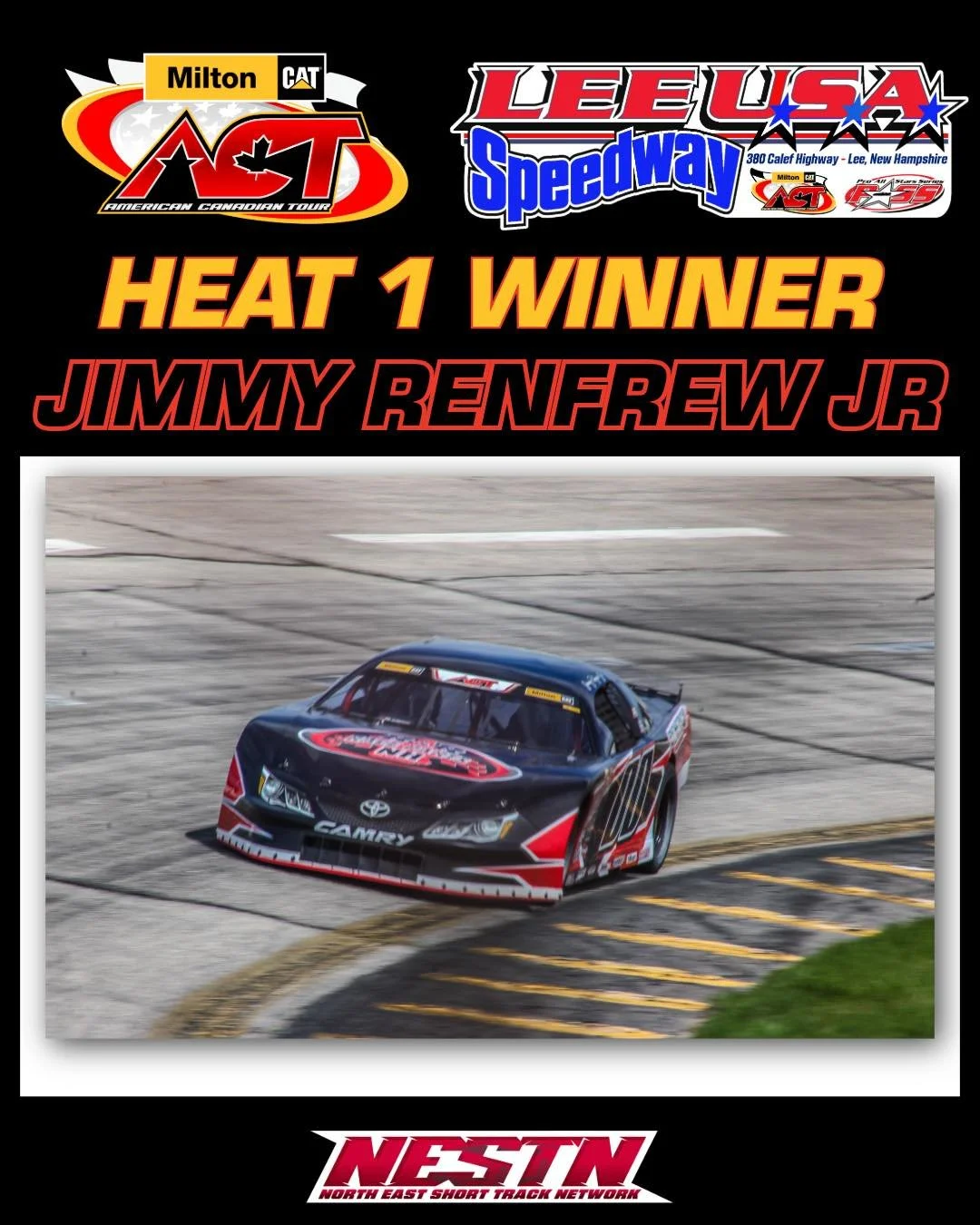 Heat Race Winners: Lee USA

Renfrew, Fisher, Brown and Bouvrette carry the checkers as we set the lineup for the NH Governor&rsquo;s Cup 🏁

Milton CAT | North East Short Track Network