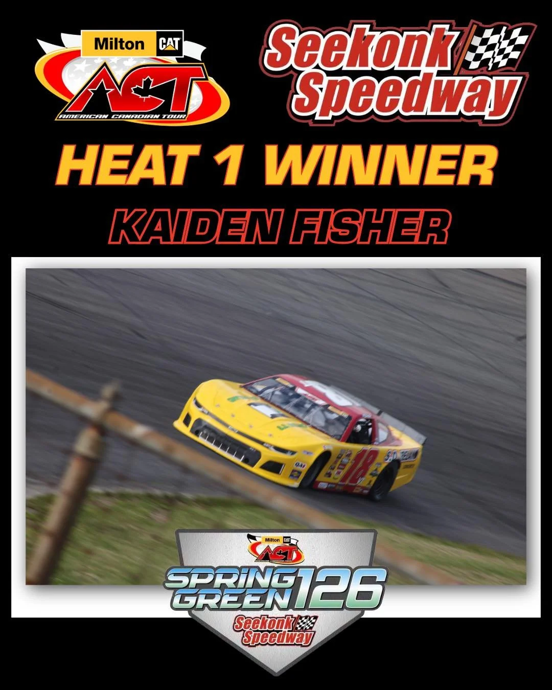 Heat Race Winners: Seekonk 🏁

Fisher, Flood, and Burns carry the checkers as we set the field for the Spring Green 126 

We&rsquo;re LIVE on www.nestn.tv 

Milton CAT | North East Short Track Network