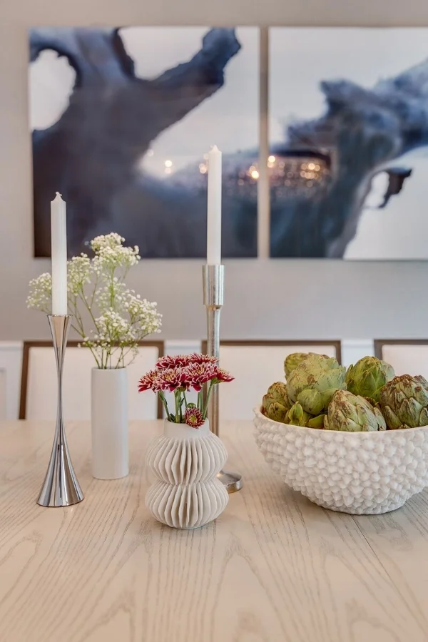 We chose a modern-style table with beautiful natural wood finish.