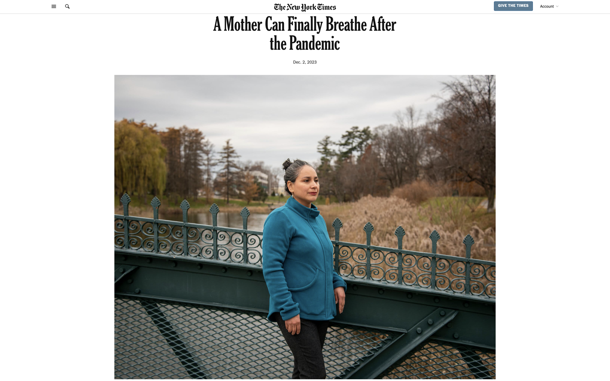  A Mother Can Finally Breathe After the Pandemic, The New York Times, December 2023 