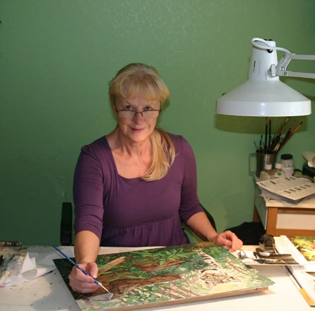 Artist Jacquie Vaux - Working in her Studio