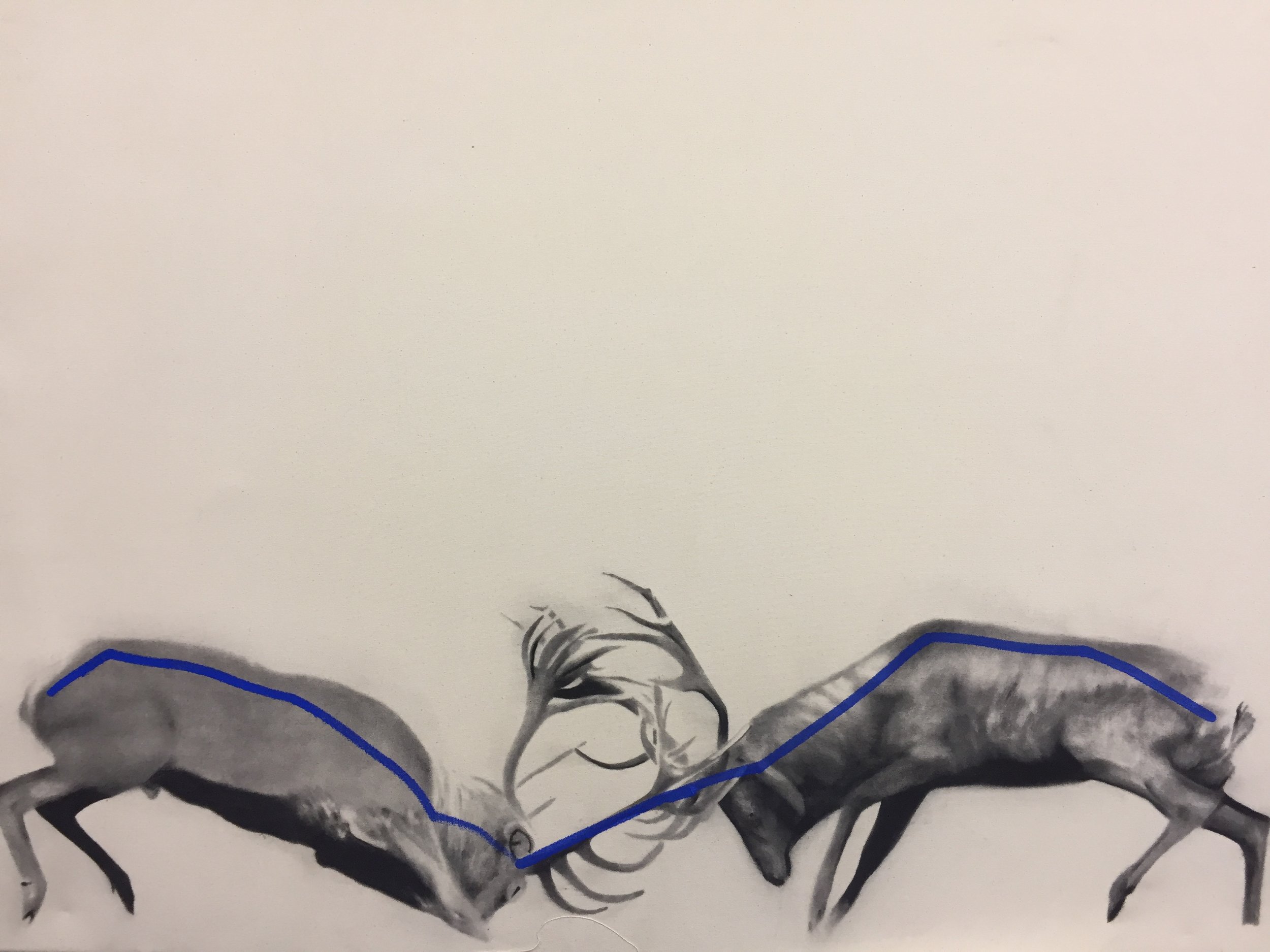  Study for Elks,  2015.&nbsp;Huile et fusain sur toile. &nbsp;36 x 48 pouces.&nbsp; 