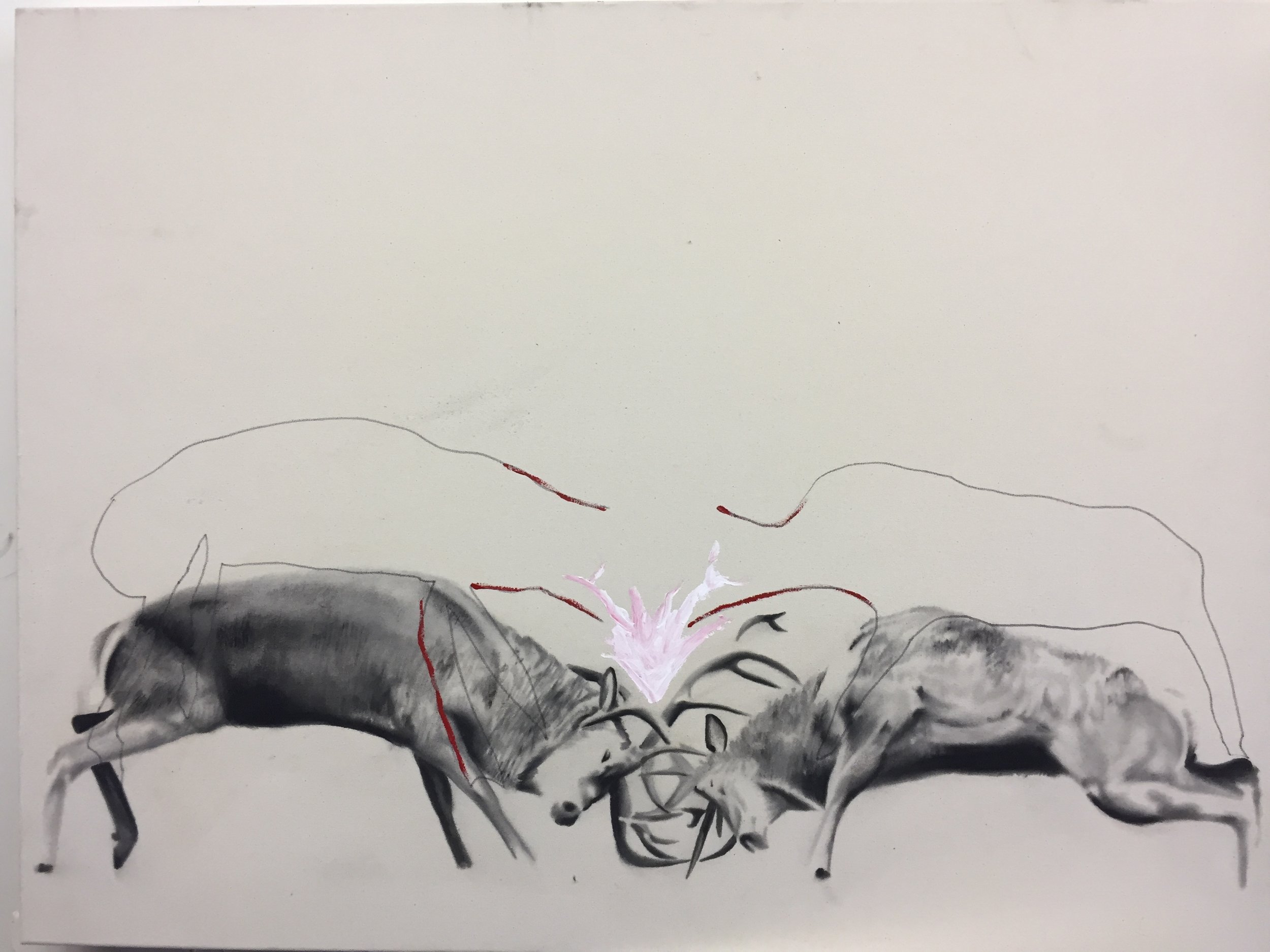   Study for stags , 2015.&nbsp;Huile sur toile. 36 x 48 pouces.&nbsp; 