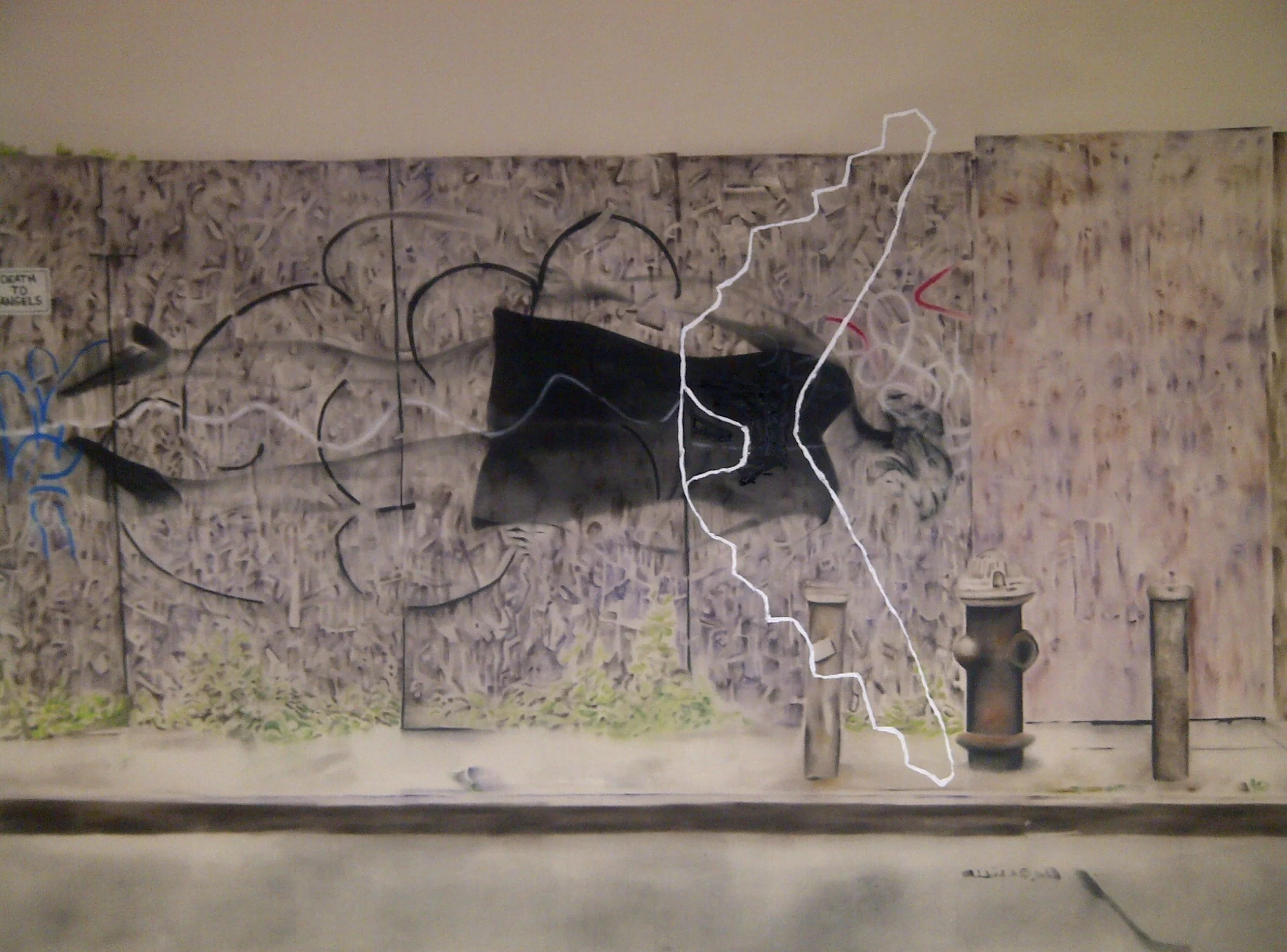Death to Angels , 2013. Huile et fusain sur toile. 78 x 108 pouces. 