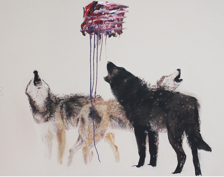   Loups ,&nbsp;2013.&nbsp;Huile sur toile,&nbsp;60 x 84 pouces. 