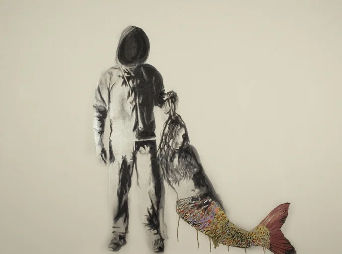 Mermaid , 2007. Huile sur toile, 80 x 108 pouces. 