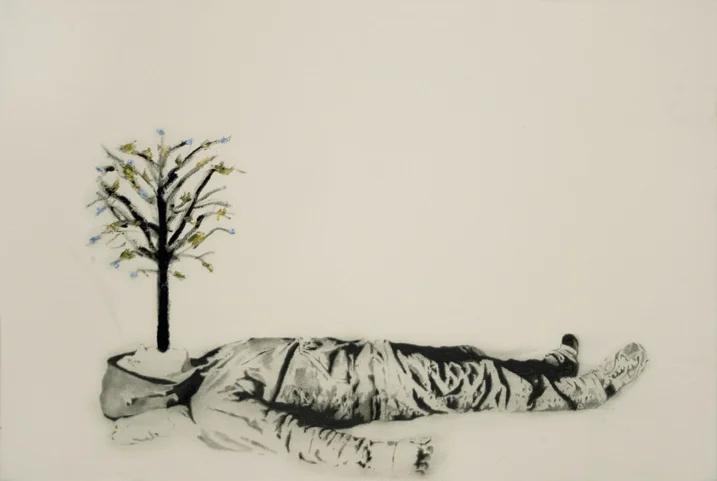 Prayer 3 , 2007. Huile et fusain sur toile. 24x36 pouces. 