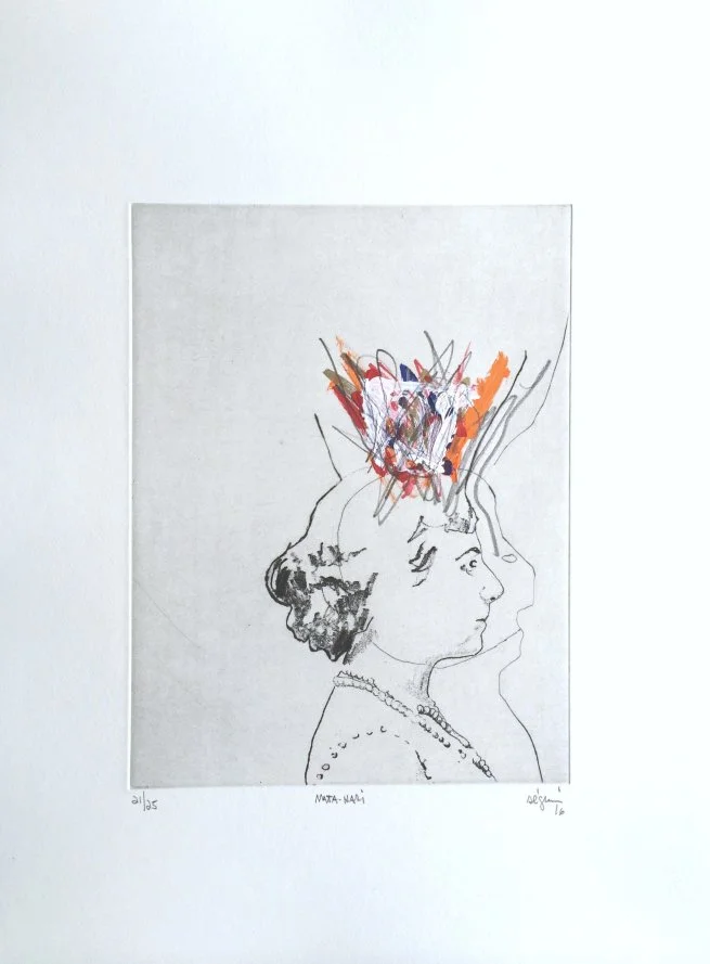 Mata-Hari , 2016. Eau-forte rehaussée à l'acrylique. Édition de 25. 