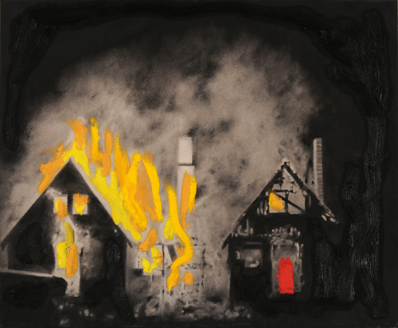   House on fire , 2012. Huile et fusain sur toile.  