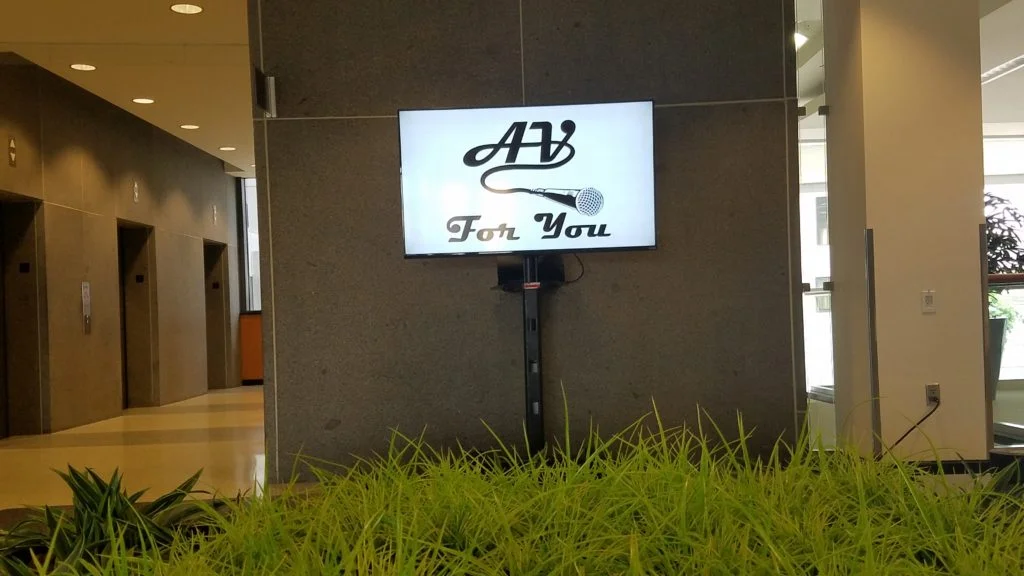 Monitor on Rolling Stand at Marquette Plaza in Minneapolis