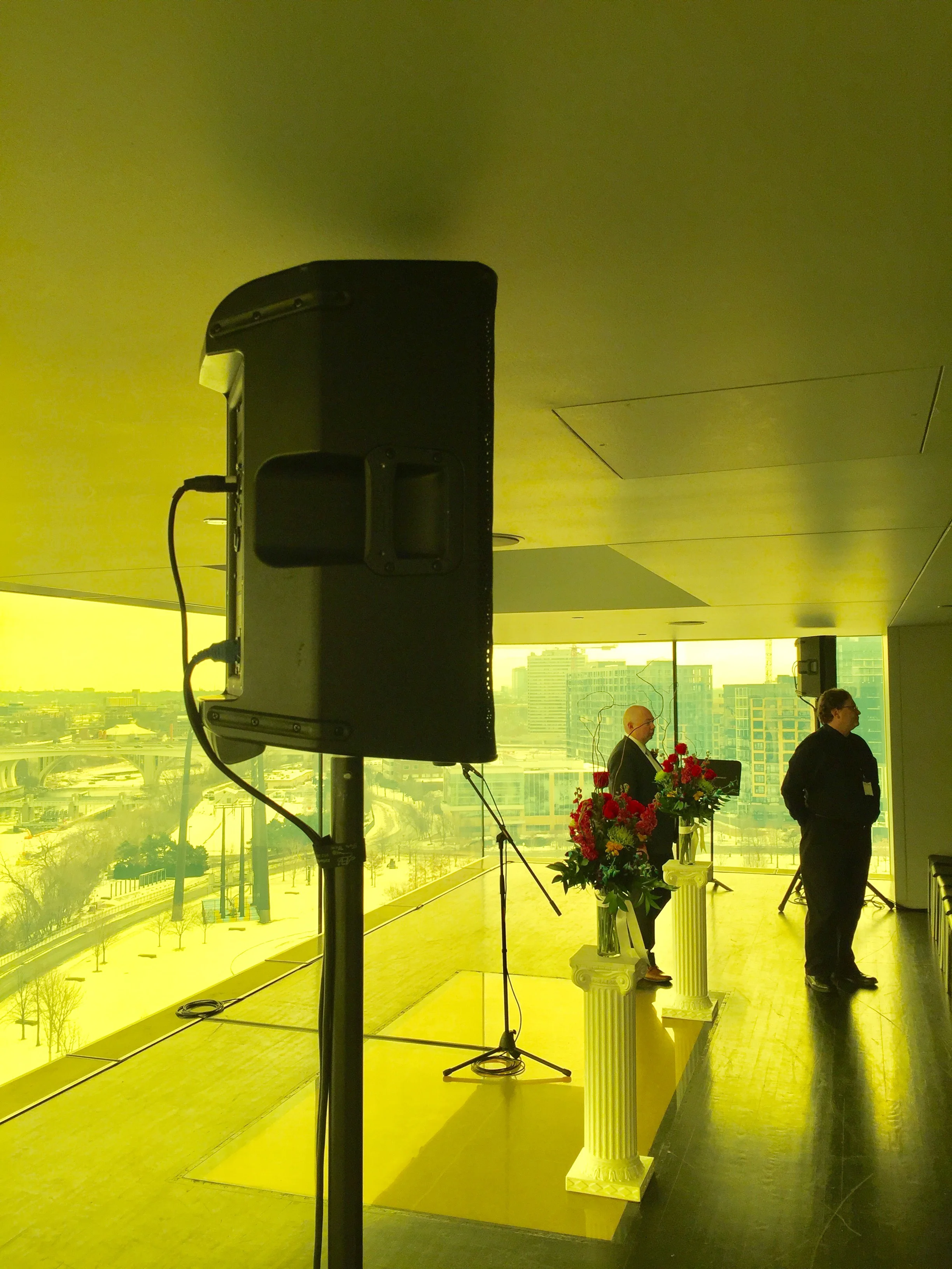 Picture of speaker and mic rental for a wedding at the Guthrie Theater in Minneapolis