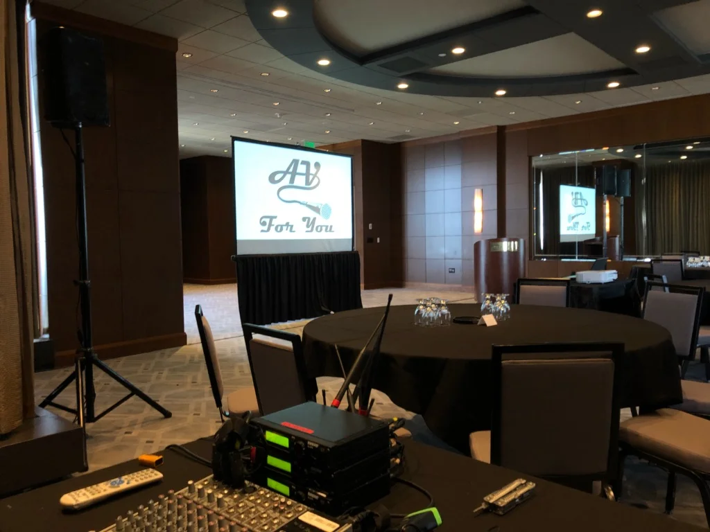 Picture of AV for You audio and video set up at Windows on Minnesota in the IDS Tower