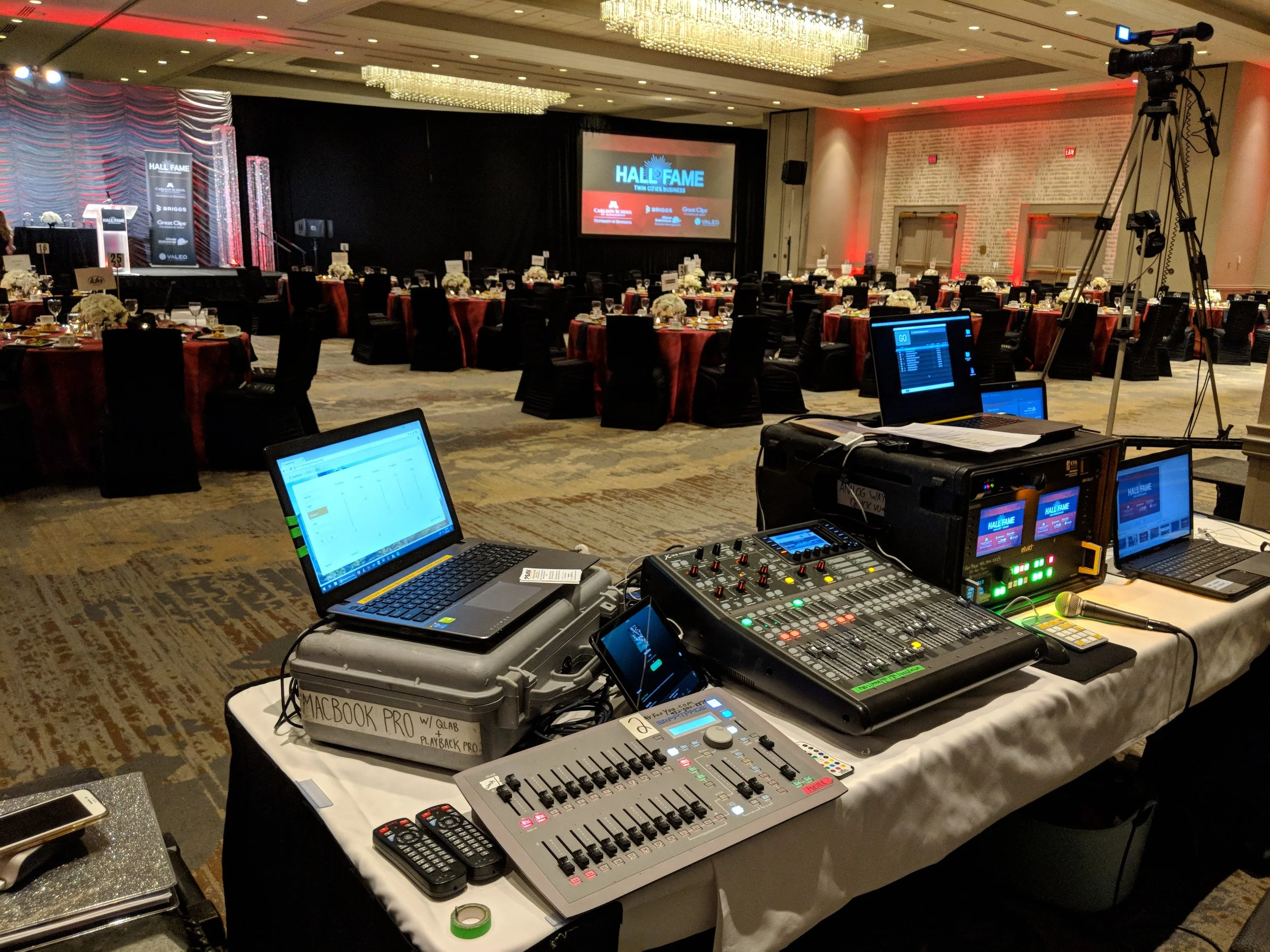 Picture of AV for You tech table at the Hilton Downtown Minneapolis
