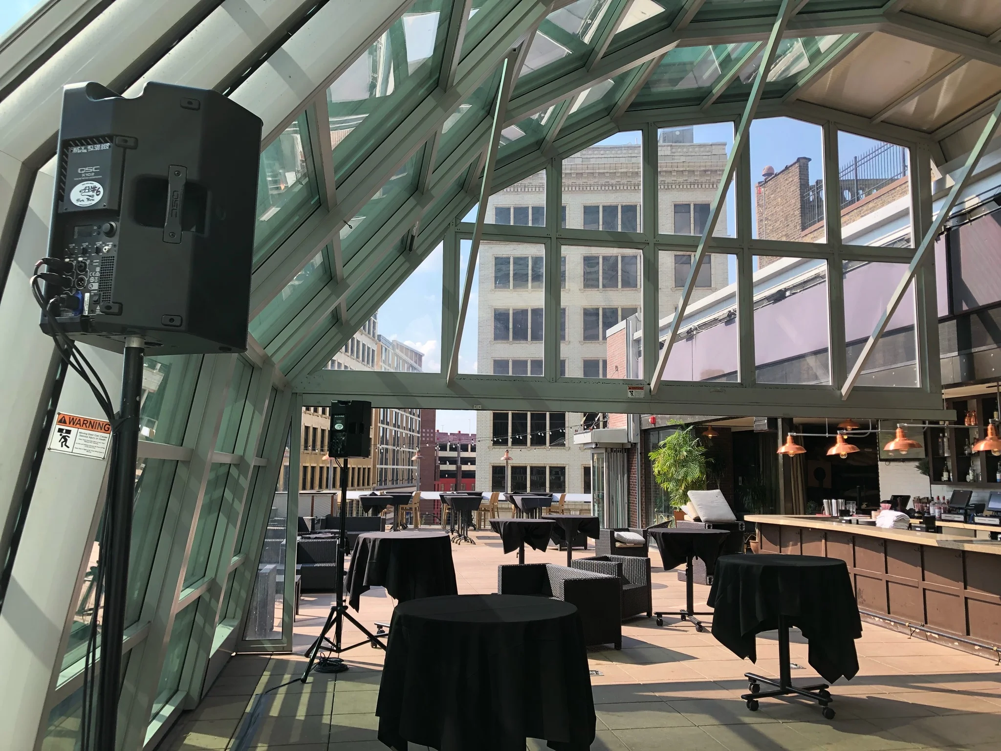 Picture of AV for You audio rental equipment at the Union Rooftop in Minneapolis