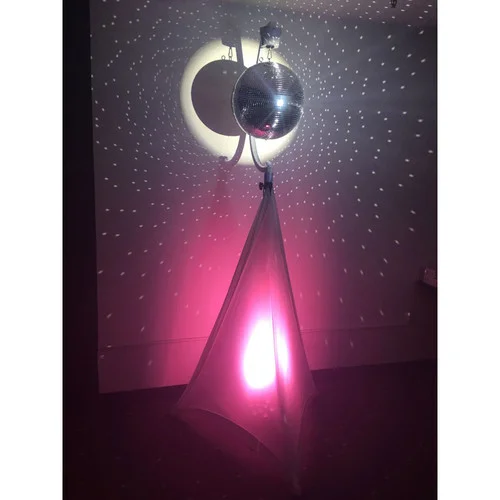 $100 Disco/Mirror Ball Package - (16" Ball, Pin Spot Light, Uplight, Stand w/motorized rotation and Stand Drape)