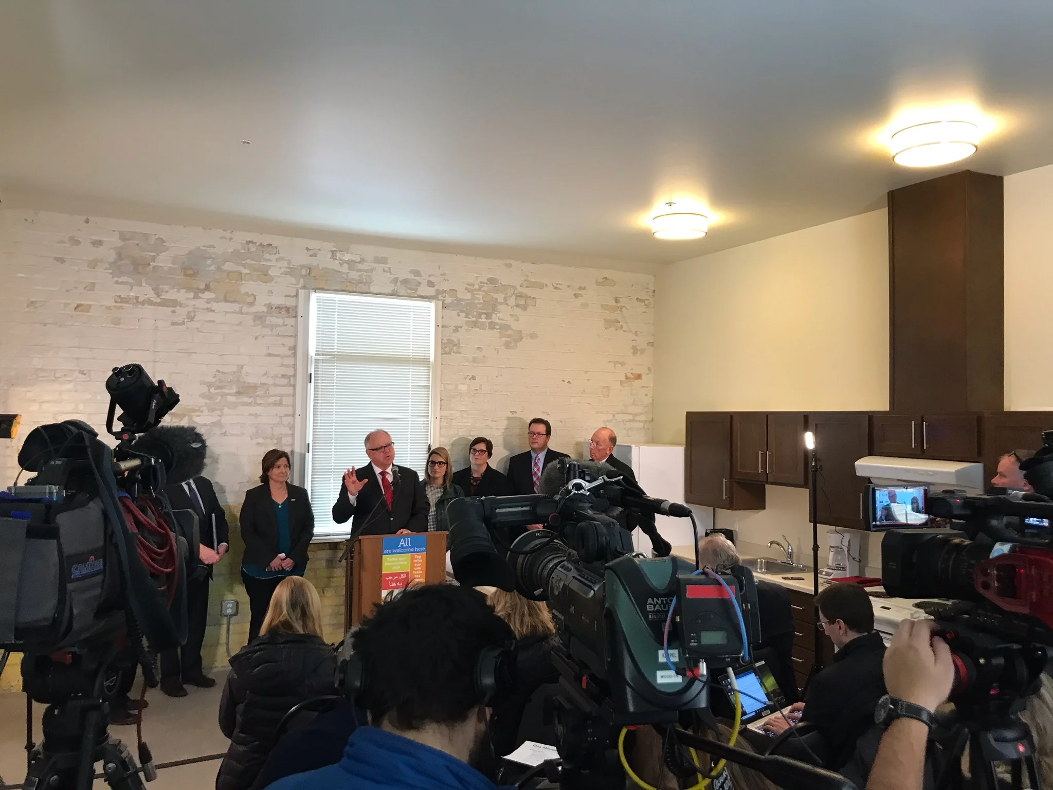 Picture of AV for You rental equipment at a Press Conference with Governor Walz in Bloomington, MN
