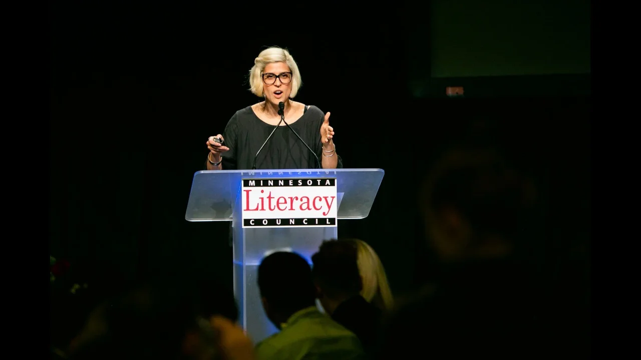 Picture of AV for You frosted podium and keynote speaker, Dessa