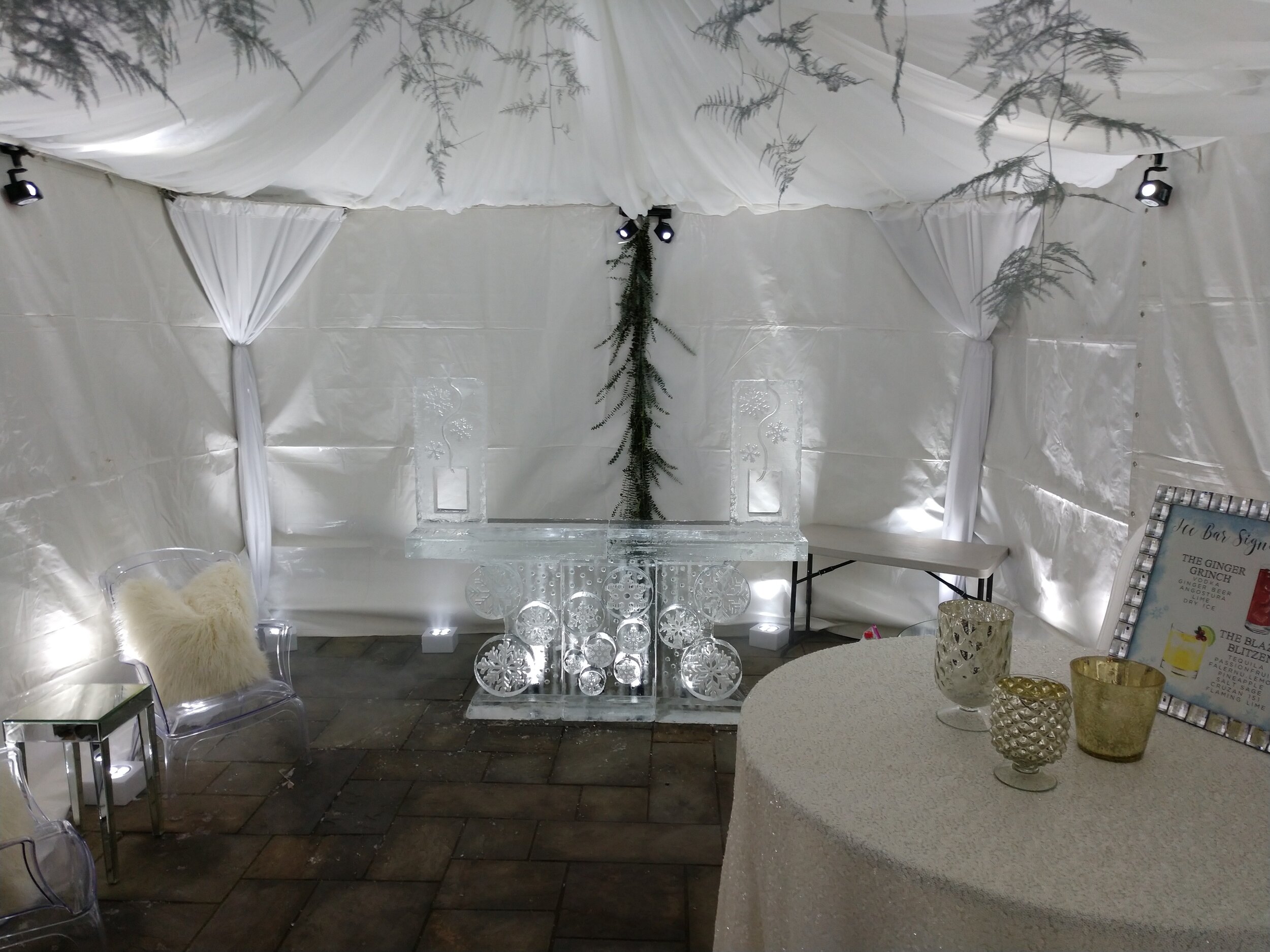Lighting Rental for Outdoor Winter Wonderland Tent with Ice Bar