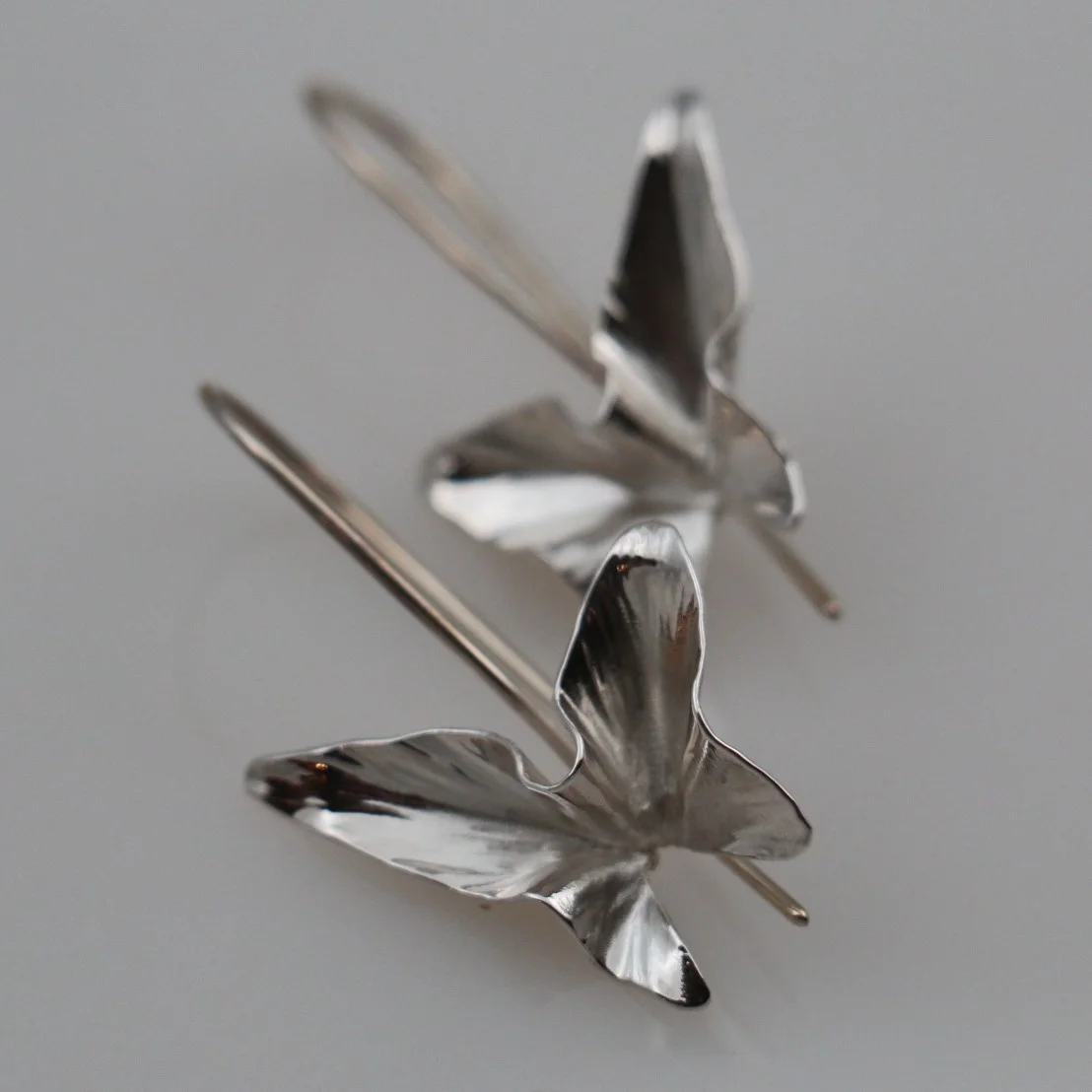 Sterling Silver Butterfly Flower Hook Earrings 