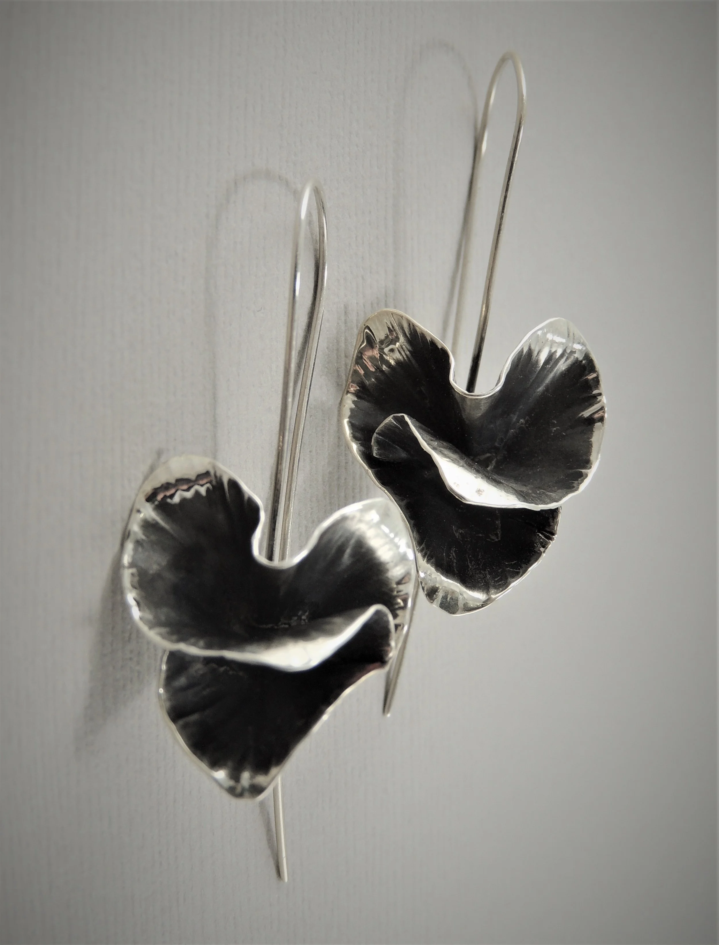 Oxidized sterling silver rose earrings