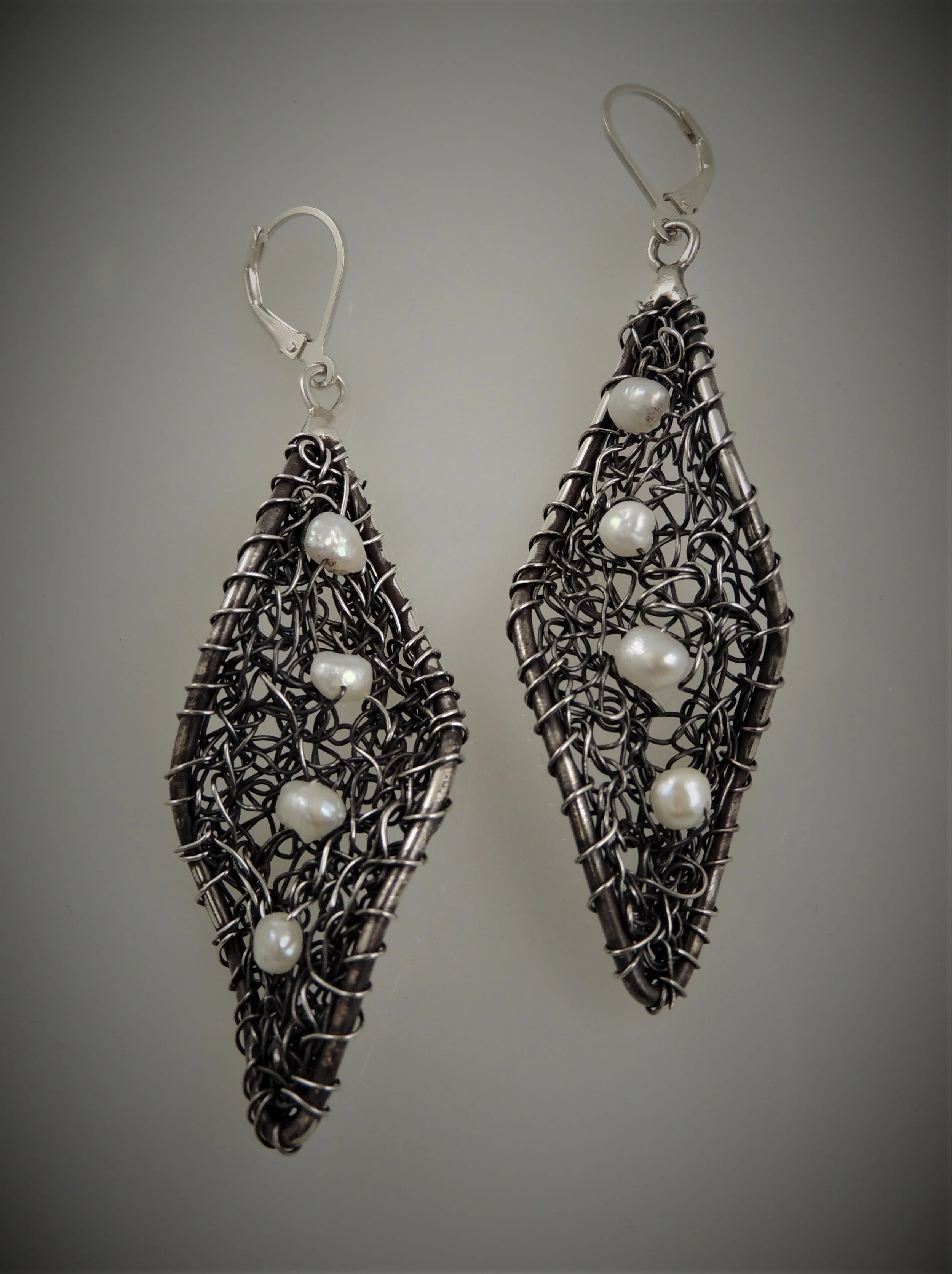 Oxidized fine silver with freshwater pearls