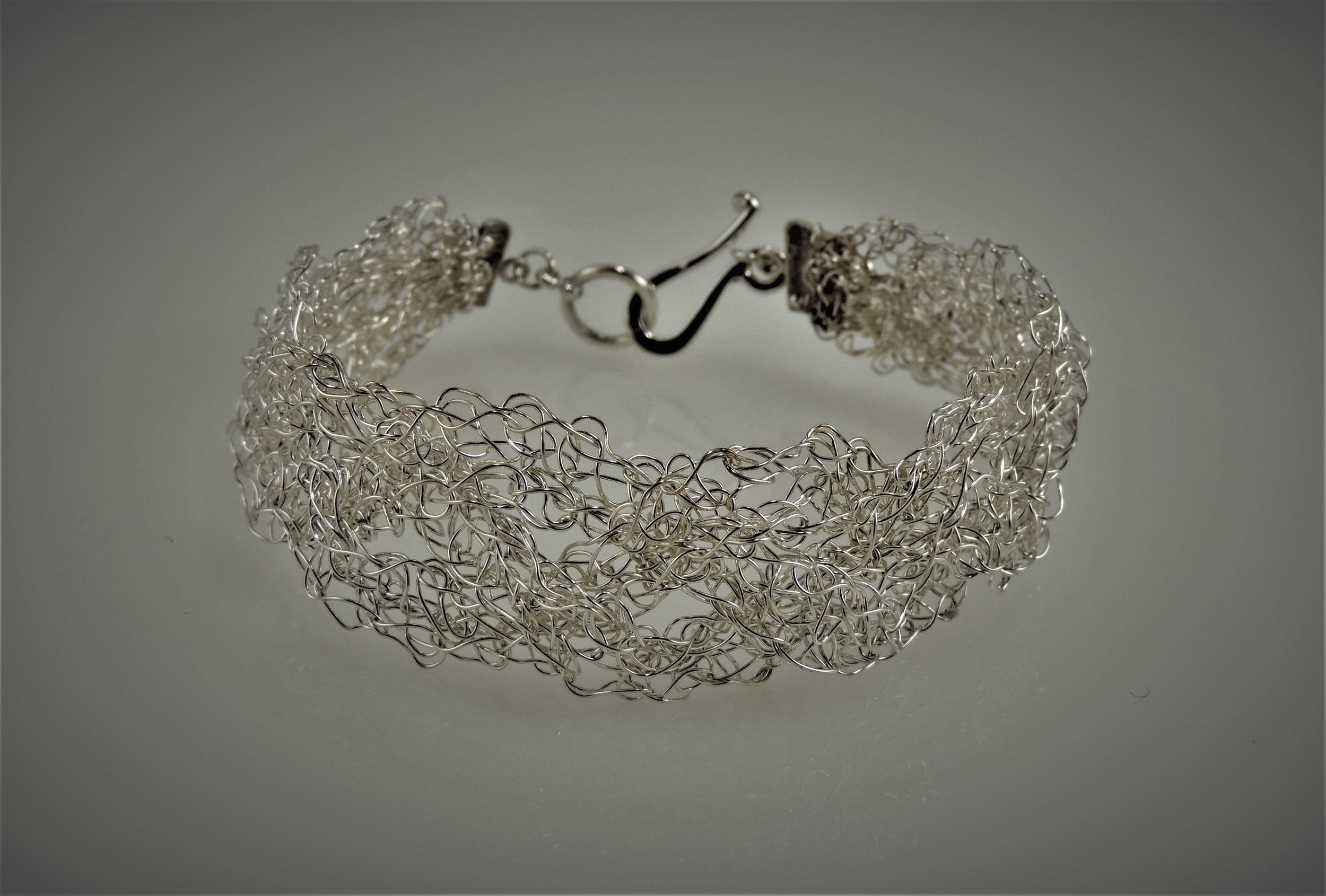  Hand crocheted fine silver wire with sterling silver