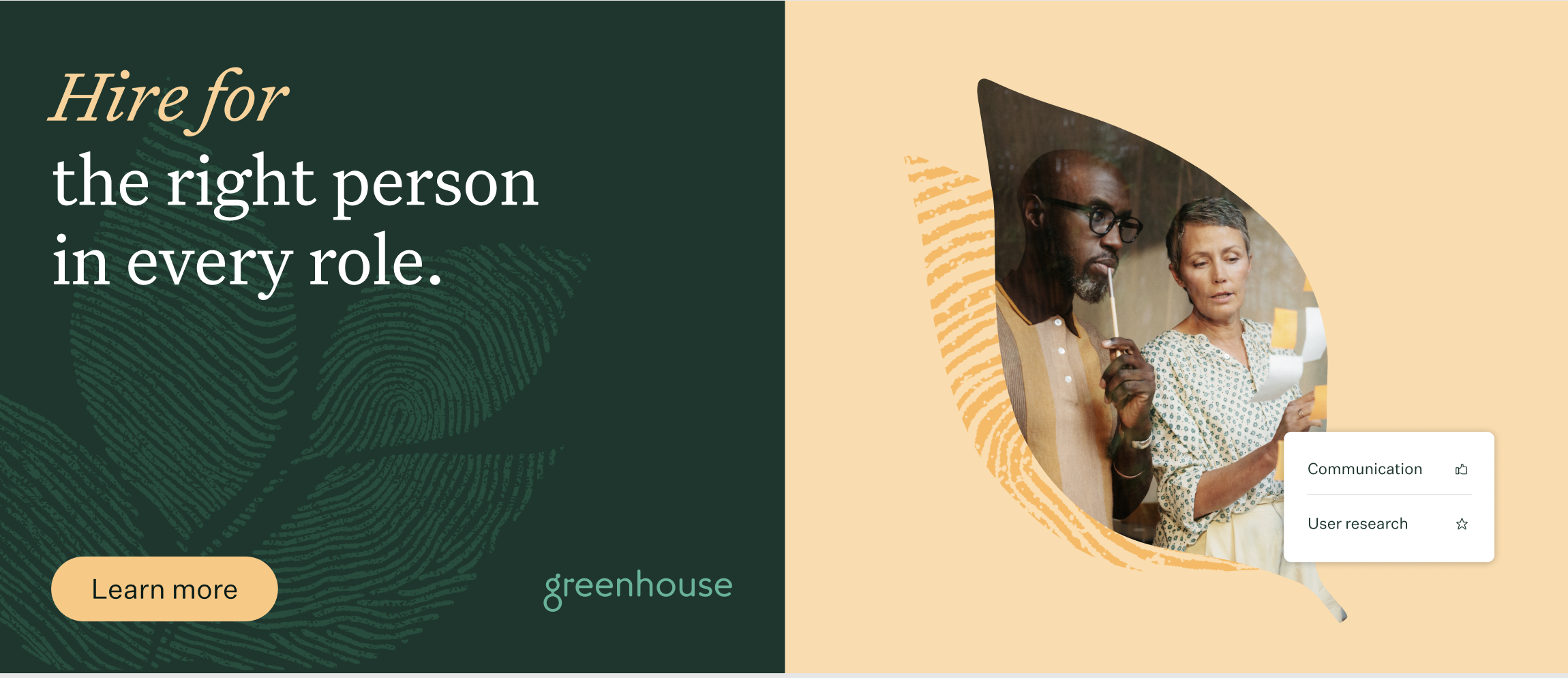  UI elements overlaid on warm imagery and growth-inspired cutouts connect the human side to the business side 