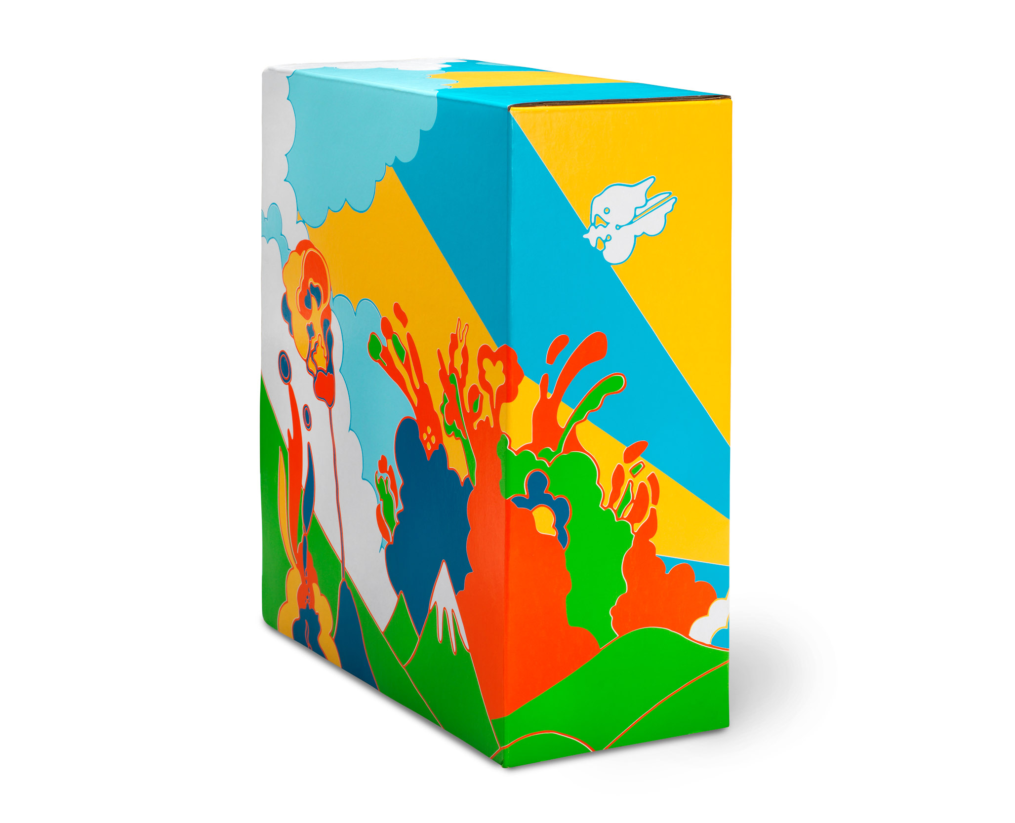 The outer box is printed to recall the decoration of the double decker bus, on which Wings traveled throughout Europe during the late summer of 1972.
