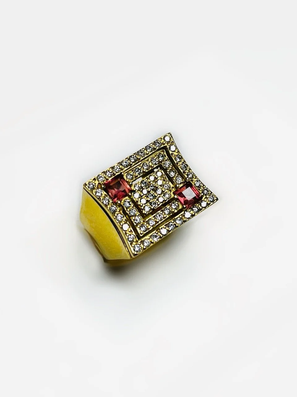 18k Yellow Gold Square Ring with Tourmaline and Diamonds