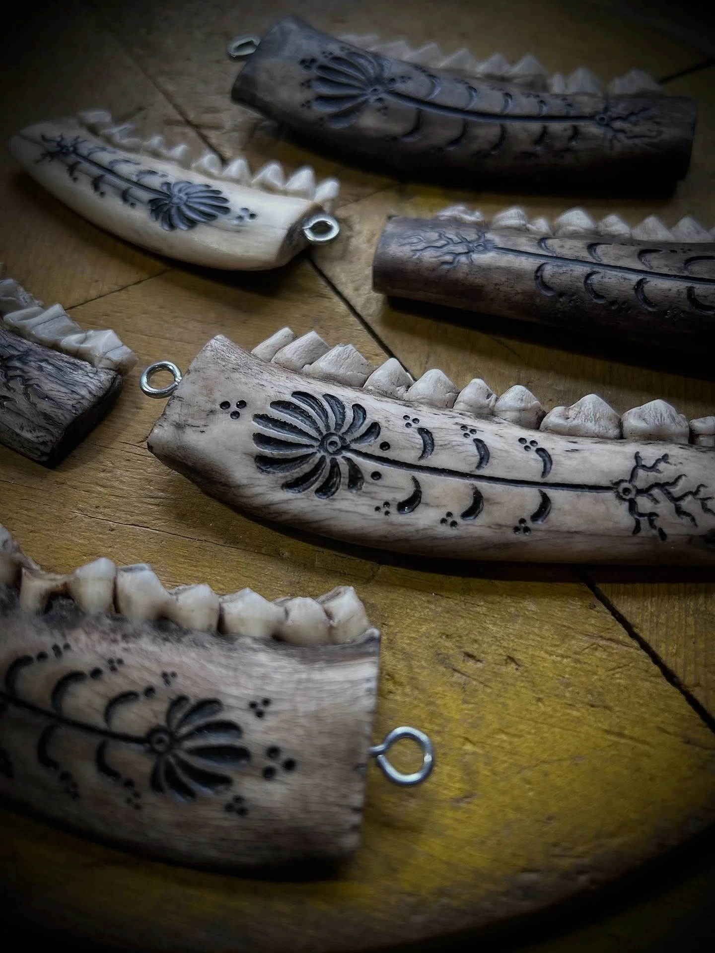 For my last minute gift people- a small run of ungulate jaws has been added to my shop. Made with India/walnut ink and beeswax. They come equipped with Eyehole screws for hanging (doesn&rsquo;t have to be on a Christmas tree, for the heathens). 65$ w