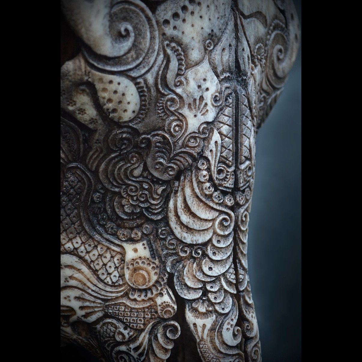 &ldquo;Stabilized Honey&rdquo;
Carved longhorn skull, walnut ink, beeswax.
61&rdquo; across

My favorite piece. Ever. Available for purchase via @brassworksgallery (link in bio) 

Devil in the details. After &ldquo;where do you get your bones,&rdquo;