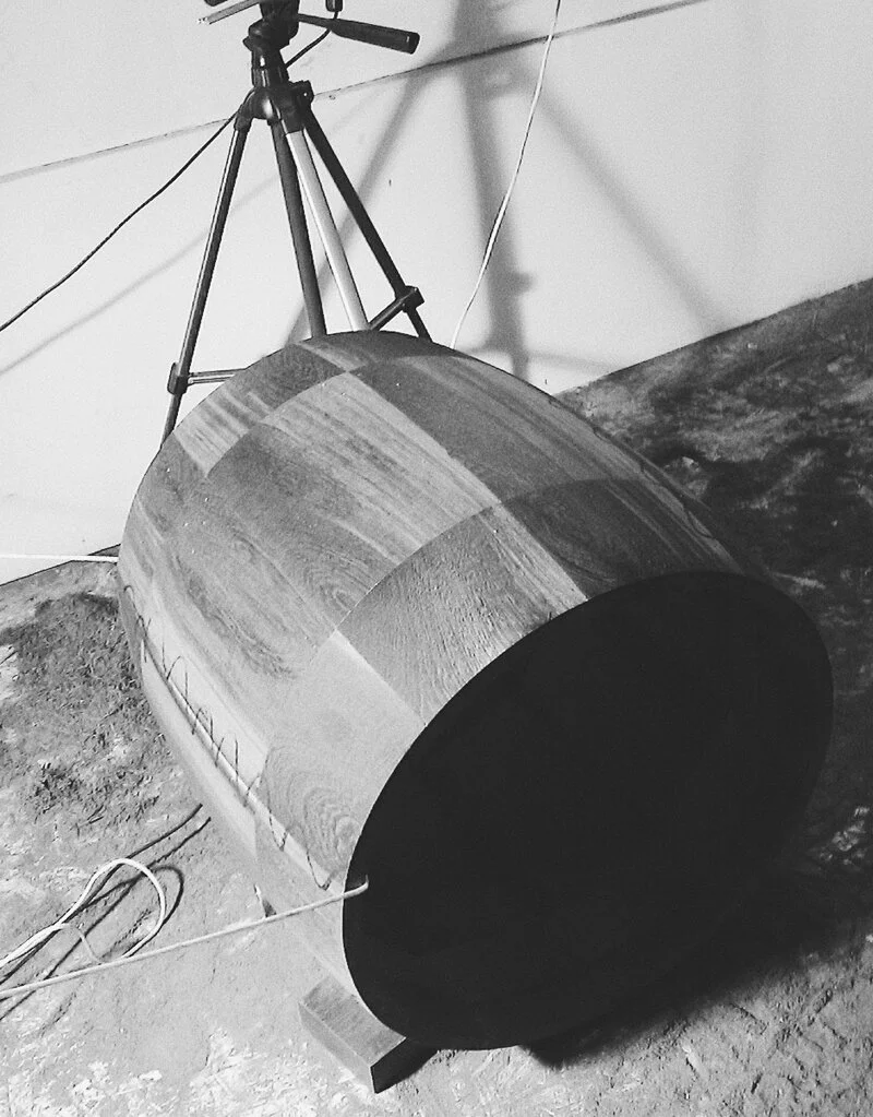  F/  BLF / nearly the end; after grinding// korpus po szlifowaniu  _  dimensions: 33,5’’ x 30,3’’ x 33,5’’; materials: wenge wood, stainless steel, dacron, wood oil; the motor 200W/ 12V with potencjometr; set includes also the power supply based on t