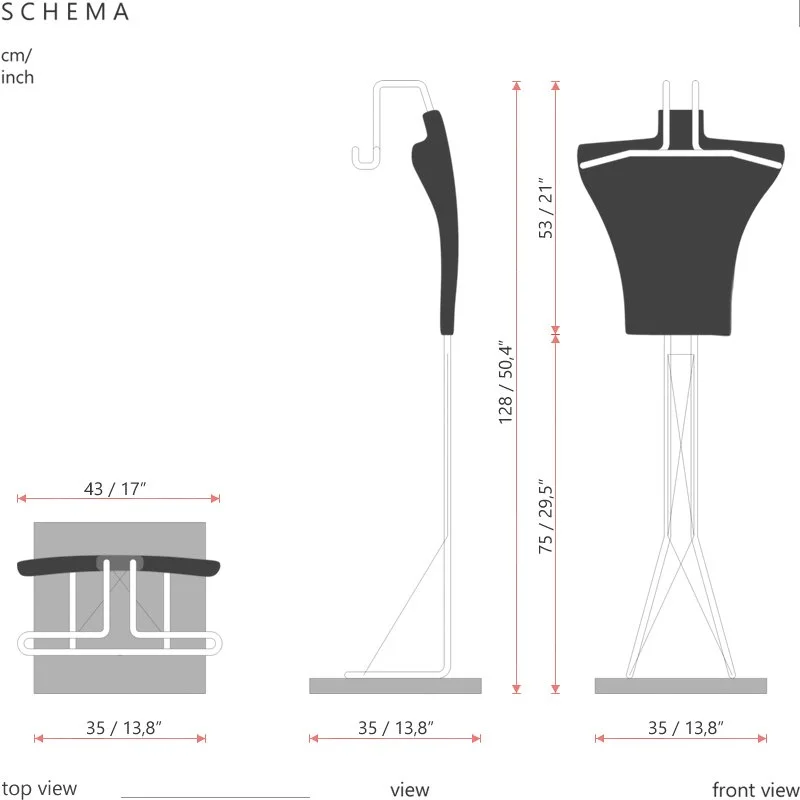  S/  HR / Materials: wenge wood, stainless steel, concrete. Wooden part of the hanger is made of thick varnished boards [wenge]. It is connected to metal arms and stainless steel leg standing on a polished concrete base with a felt pad underneath.   