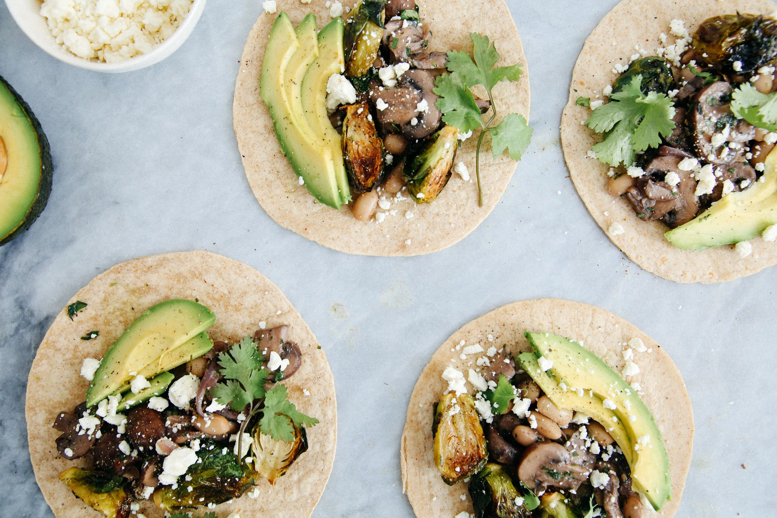 Braised Mushroom Tacos with Sprouts and Feta