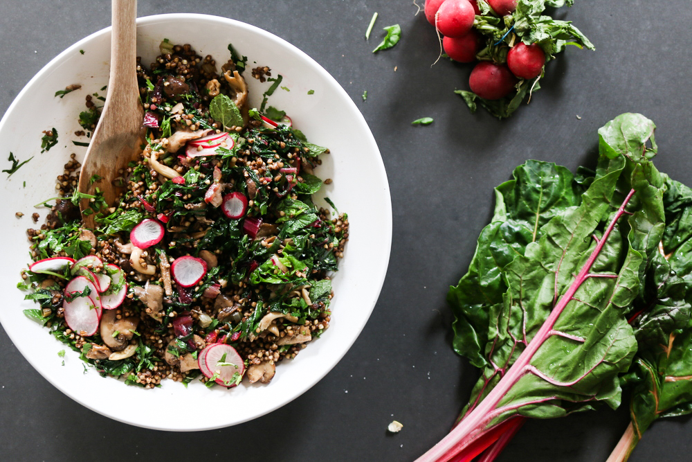 Wild Mushrooms with Rainbow Chard and Kasha
