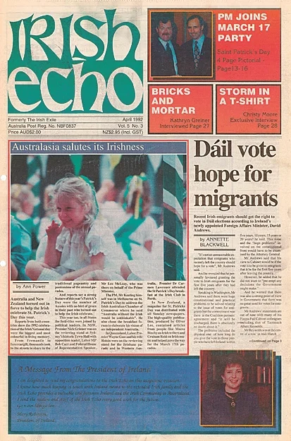 The first edition of the renamed Irish Echo in April 1992.