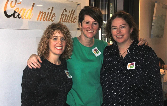Louise Nealon, Ann Marie Crotty and Loretta Cosgrove at the Sydney fundraiser for the Yes campaign at 34Bia in Redfern, Sydney.