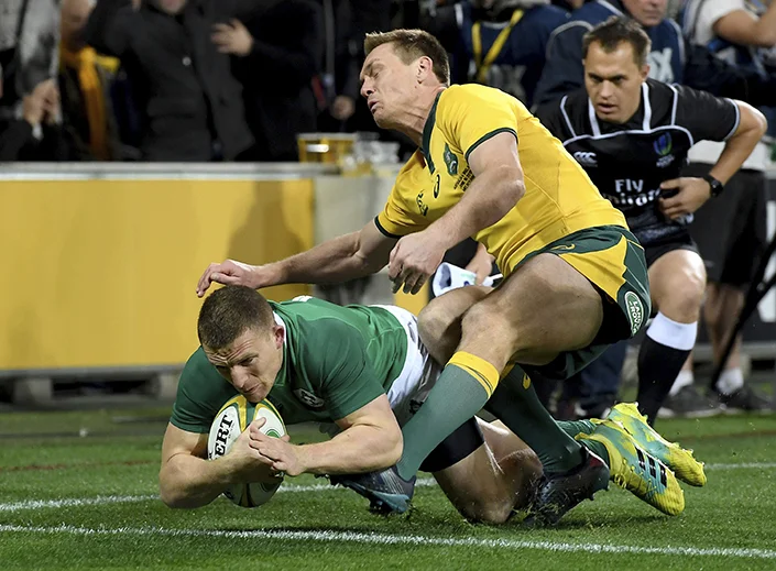 Andrew Conway scores Ireland's first try in Melbourne. Picture: Andy Brownbill