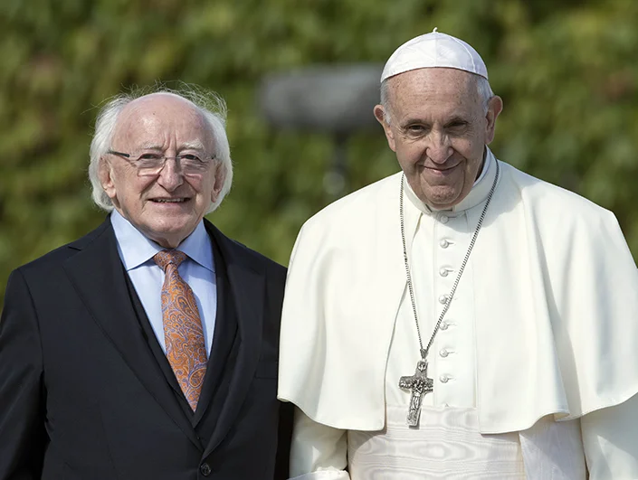 Pope Francis and President Michael D Higgins at Áras an Uachtaráin.