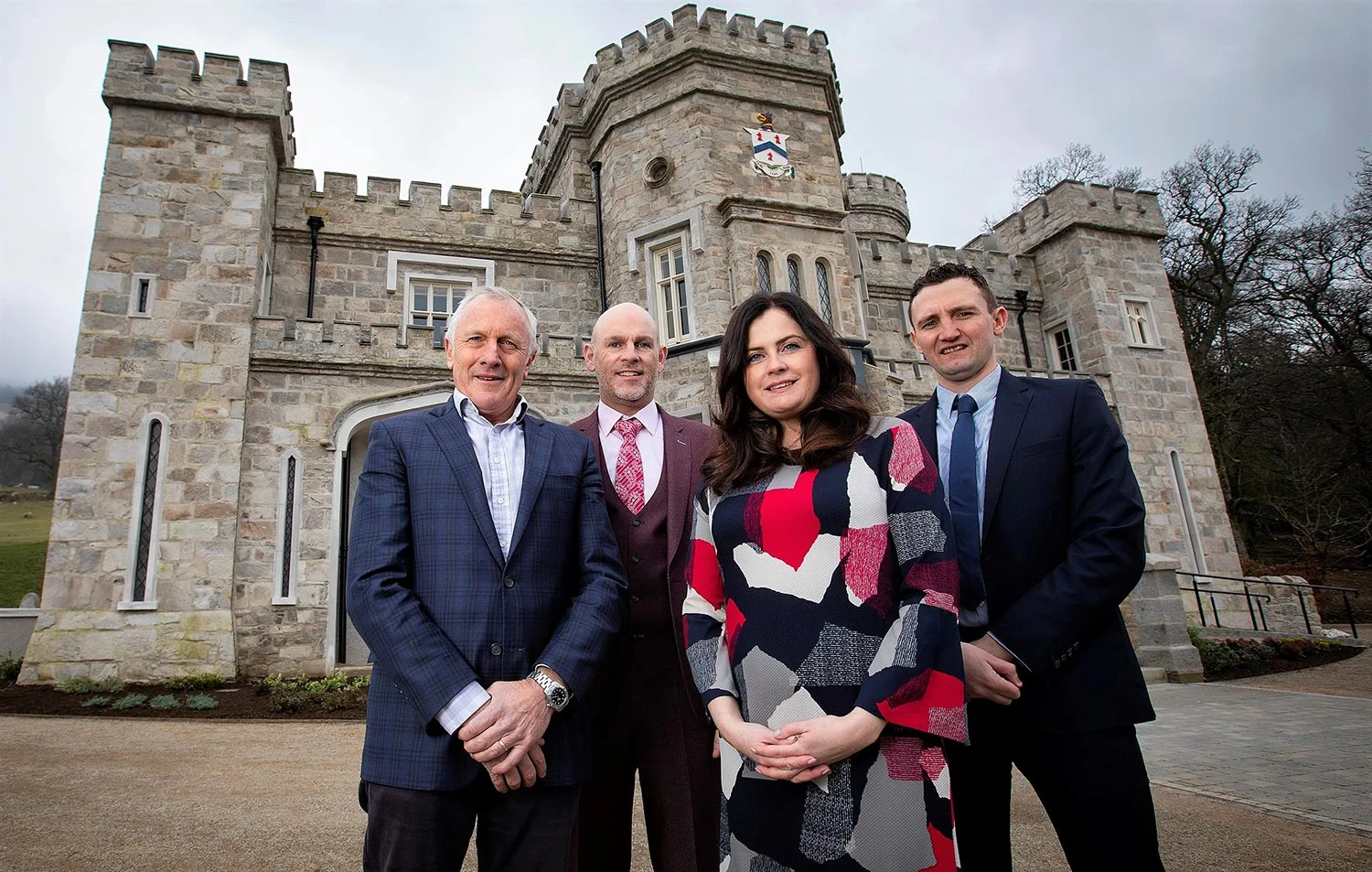 KING OF THE CASTLE: Killeavy Castle’s owner Mick Boyle with key players in the renovation, Jason Foody, Clare Clarke and Gary Flynn.