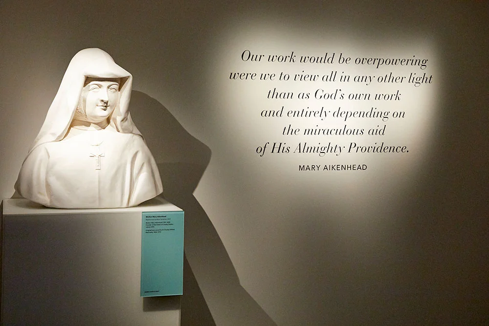 The exhibition features a statue of the Sisters of Charity’s founder Mother Mary Aikenhead.