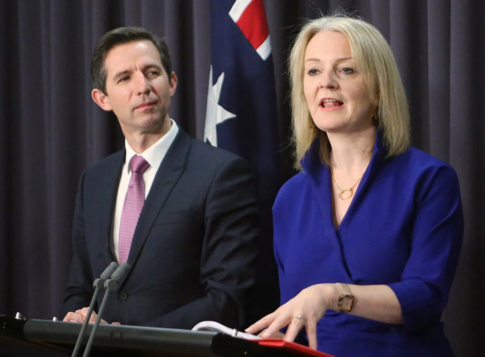 Australia’s Trade Minister Simon Bermingham and his UK counterpart Liz Truss in Canberra on Wednesday. Picture: Rod McGuirk