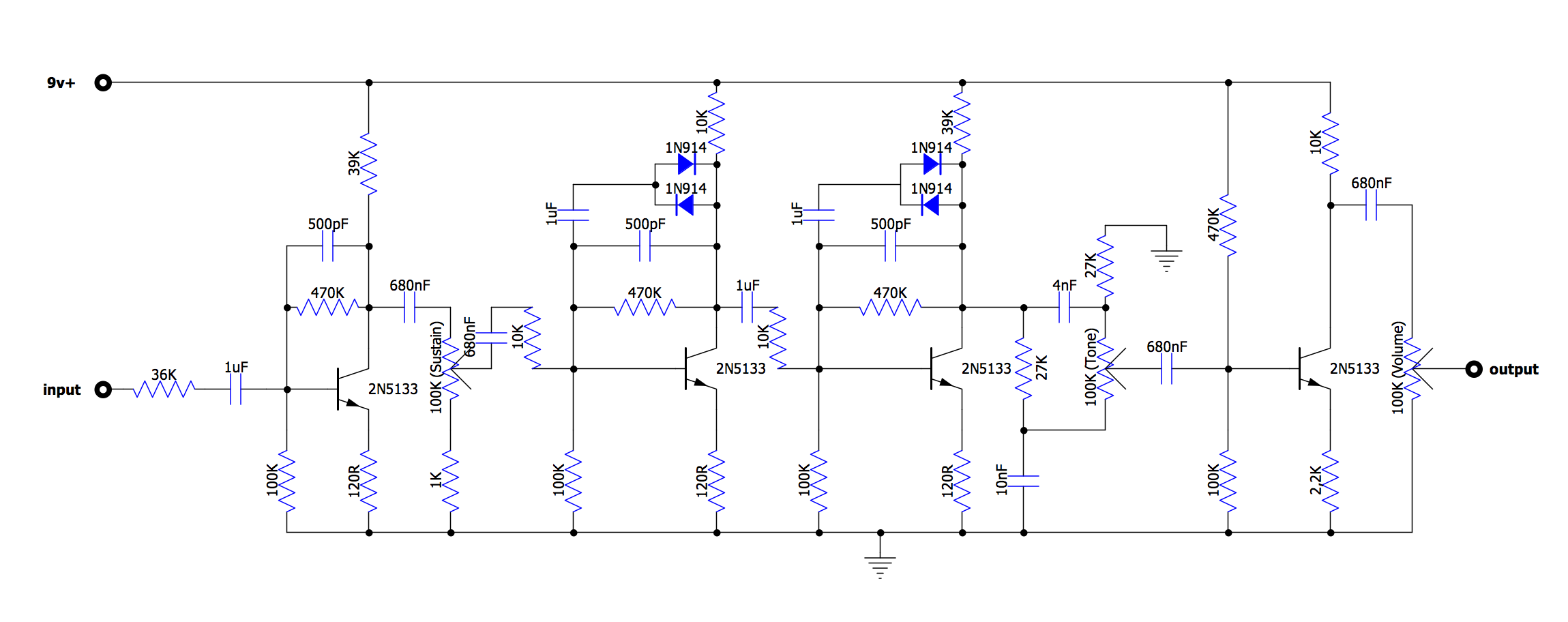 Triangle Big Muff Schematic Drawn by: Nicholas Kula