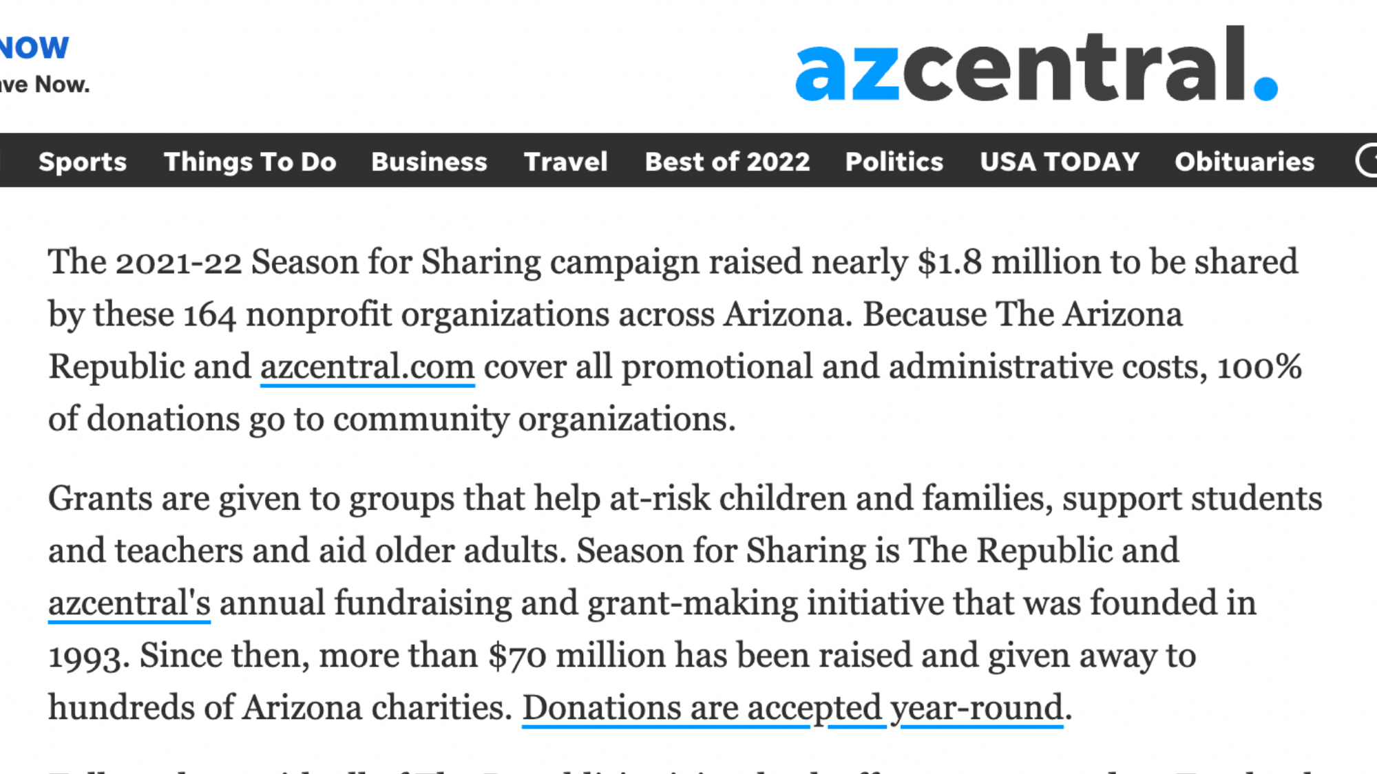 azcentral: Here are the 164 Arizona nonprofits receiving Season for Sharing grants this year (Copy)