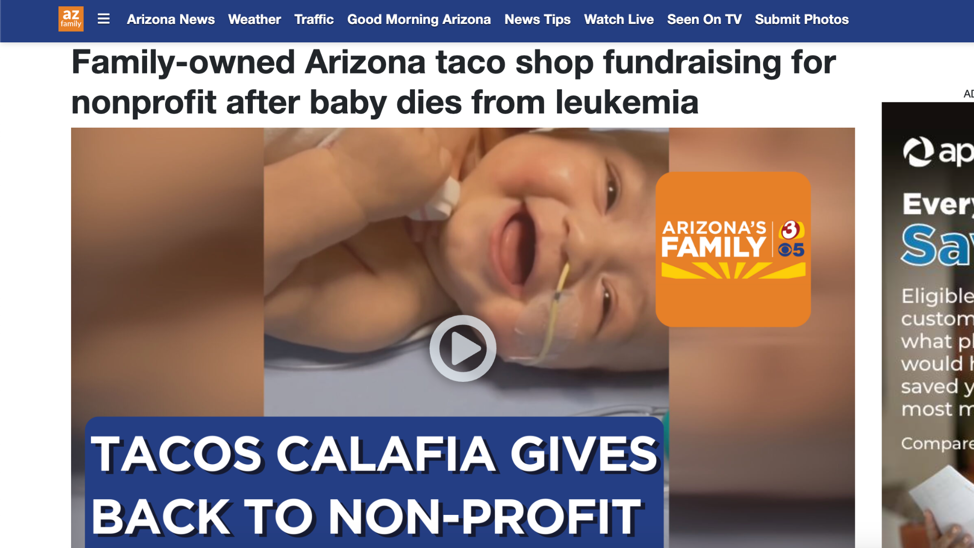 Arizona Family: "Family-owned Arizona taco shop fundraising for nonprofit after baby dies from leukemia"