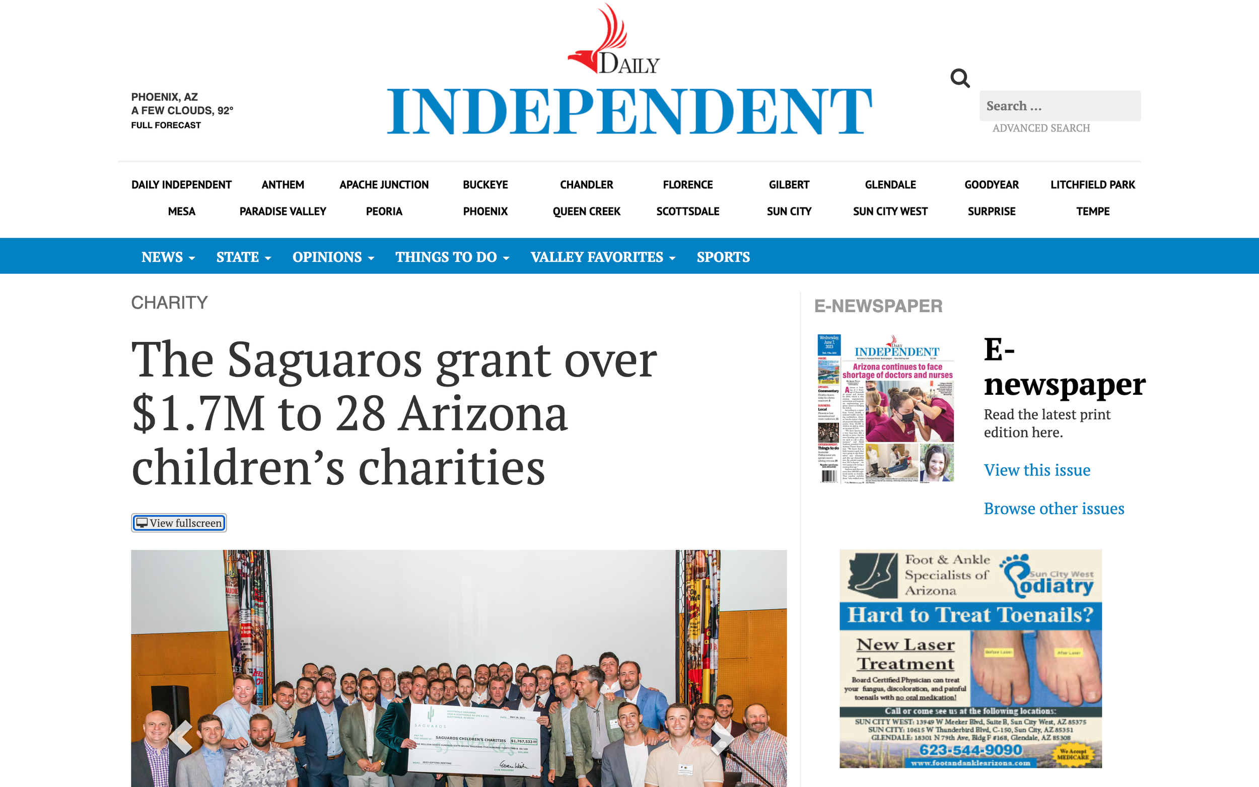 Daily Independent: The Saguaros grant over $1.7M to 28 Arizona children’s charities