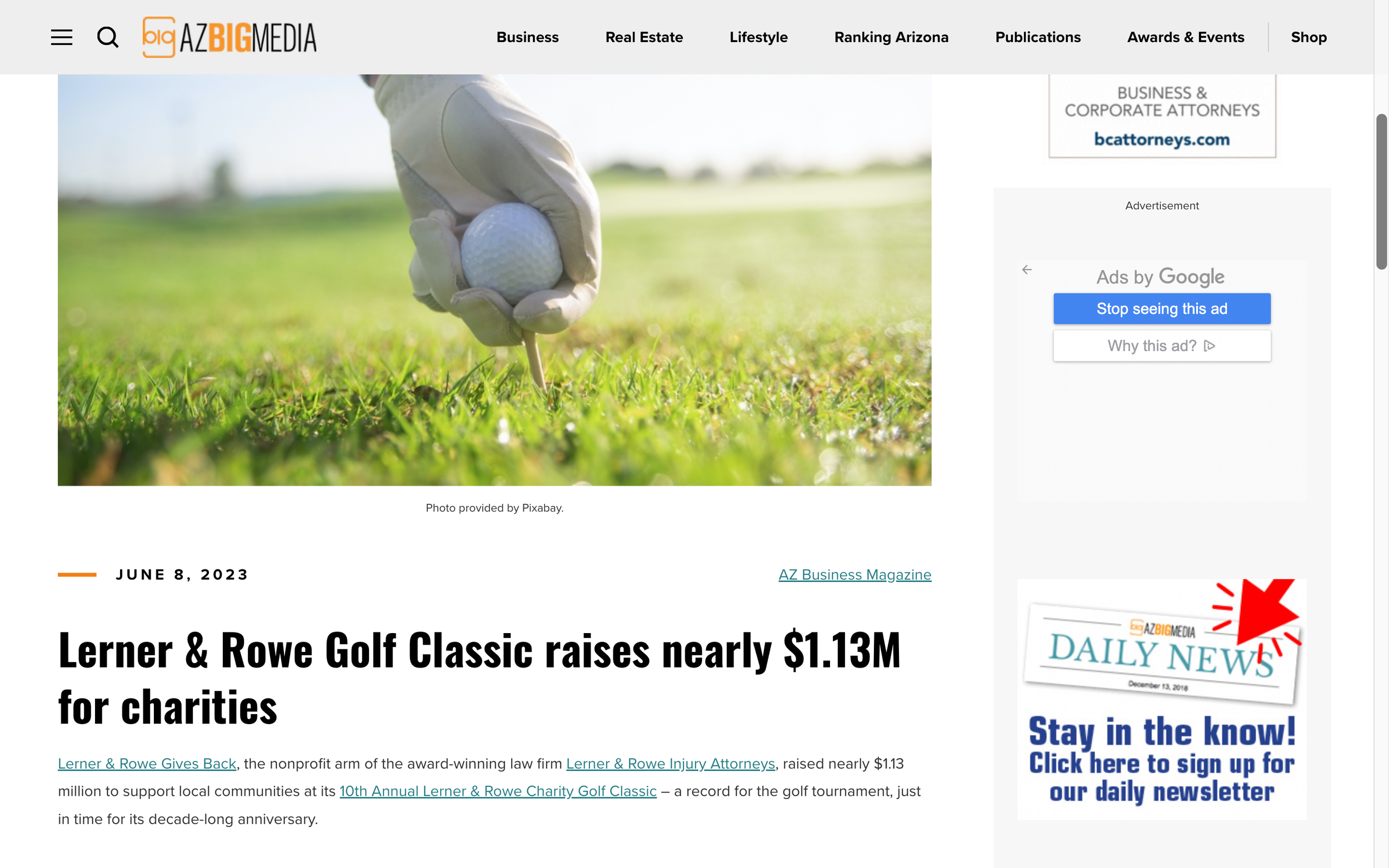 AZ Big Media: Lerner &amp; Rowe Golf Classic raises nearly $1.13M for charities